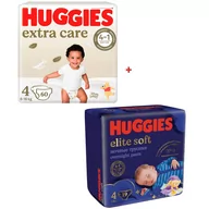 Pieluchy - HUGGIES Pieluchy Extra Care 4 (8-16kg) 60 szt + Elite Soft Night Pants 4 19 szt - miniaturka - grafika 1