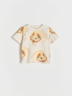 Reserved - Bawełniany t-shirt z nadrukiem - beżowy - Bluzki dla niemowląt - miniaturka - grafika 1