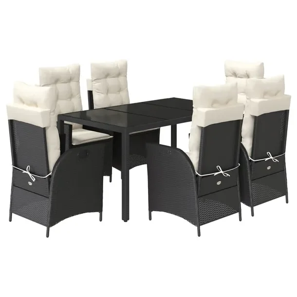 Zestaw Mebli Ogrodowych Rattan PE Czarny, Stół 150x90x75 cm, Krzesła 57x