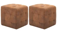 Pufy i podnóżki - Komplet brązowych tapicerowanych puf K8-R02 - miniaturka - grafika 1