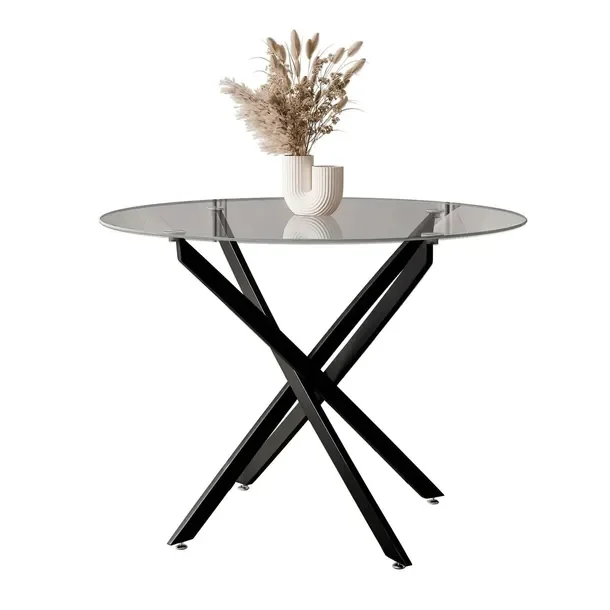 Okrągły stół czarny BEIRA 90 cm szklany blat