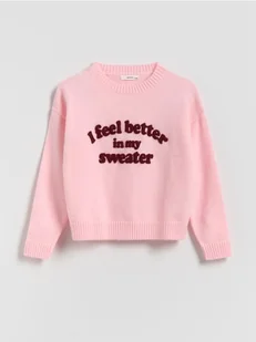 Reserved - Sweter z napisem - pastelowy róż - Swetry dla dziewczynek - miniaturka - grafika 1