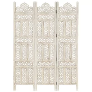 Rzeźbiony parawan VidaXL, 3-panelowy, biały, drewno mango, 120x165 cm - Parawany - miniaturka - grafika 1