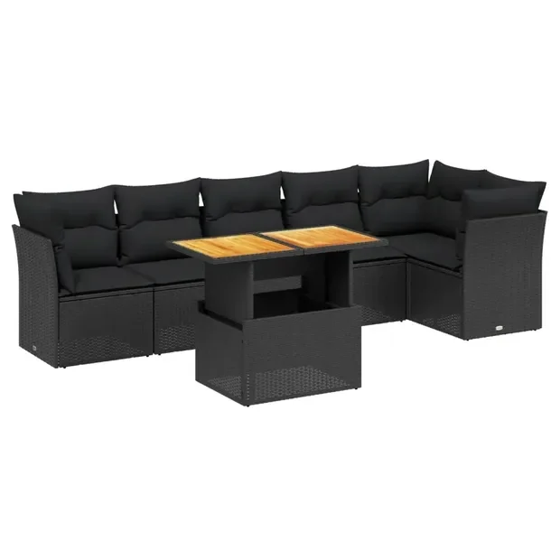 Zestaw mebli ogrodowych modułowych, czarny, rattan PE, wymiary: 62x62x69 cm