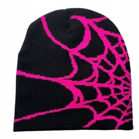 Czapka w Stylu Y2K Beanie Czarna Pajęczyna Różowa Spider Streetwear Prezent