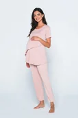 Piżamy ciążowe - Asymetryczna piżama ciążowa z krótkim rękawem pudrowy róż XS - miniaturka - grafika 1