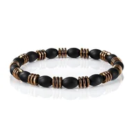 Bransolety męskie - Bransoletka koraliki w kolorze czarnym EM 15 - EM Men's Accessories - miniaturka - grafika 1