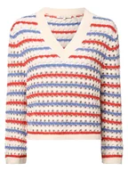 Swetry damskie - Tom Tailor Denim Sweter damski Kobiety Bawełna beżowy|niebieski|czerwony w paski, L - miniaturka - grafika 1