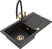 Zlewozmywaki z baterią - Mexen Pablo zlewozmywak granitowy 1-komorowy z ociekaczem i baterią kuchenną Duo, czarny/złoty metalik - 6510-75-671701-57-G - miniaturka - grafika 1