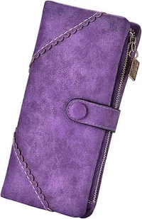 Baicccf Fioletowy wegański skórzany portfel damski Bifold Clutch Organizer na karty o dużej pojemności Klamra Długa torebka dla dziewczynek Candy C... - Portfele - miniaturka - grafika 1