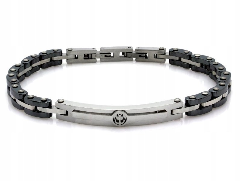 Stalowa elegancka bransoleta męska elementowa oksydowana na prezent r21