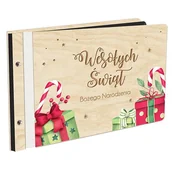 Albumy fotograficzne - Album Na Zdjęcia  Prezent Na Święta Album Rodzinny Wyklejany Z Czarnymi Kartami Z Grawerem W Drewnianej Oprawie Prezenty Świąteczne - miniaturka - grafika 1