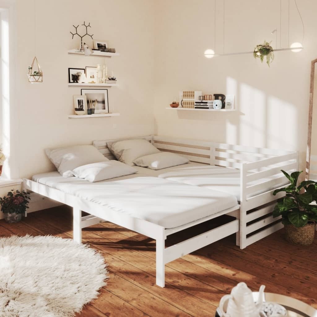 Rozkładane łóżko dzienne 2x(90x200) cm białe lite drewno sosnowe