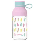 Shakery i bidony sportowe - Quokka Ice Kids with strap - Butelka na wodę z tritanu 430 ml z paskiem (Feathers) - miniaturka - grafika 1