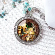 Naszyjniki - Medalion artystyczny klimt długi naszyjnik - miniaturka - grafika 1