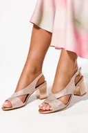 Espadryle damskie - Szampańskie sandały błyszczące damskie na szerokim słupku skórzana wkładka Casu ER24X12-CH-36 - miniaturka - grafika 1