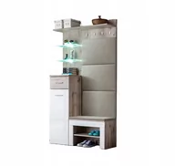 Szafy - Nowoczesny zestaw garderoba przedpokój siedzisko dąb biały połysk GUSTAVO - miniaturka - grafika 1