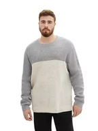 Swetry męskie - TOM TAILOR Sweter męski plus size, 34432 - szary melanż Neps Colorblock, XXL - miniaturka - grafika 1