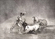 Plakaty - Plate 9 from the Tauromaquia- A Spanish knight kills the bull after having lost his horse, Francisco Goya - plakat Wymiar do wyboru: 100x70 cm - miniaturka - grafika 1