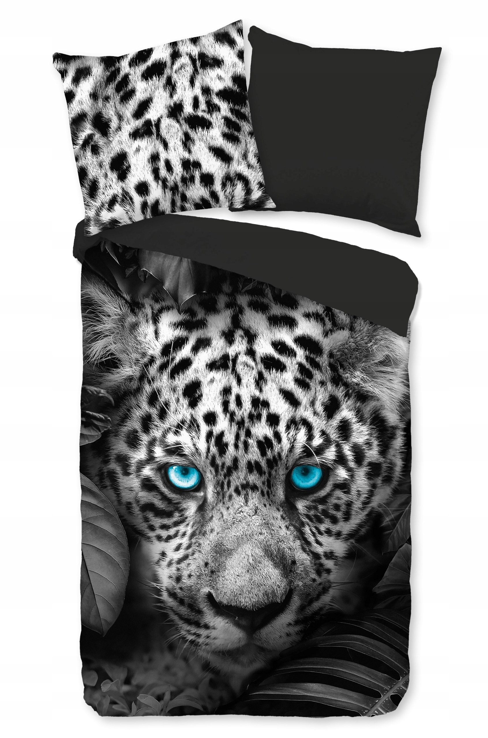 Pościel dżungla biała pantera 140x200 czarna mikrofibra młodzieżowa