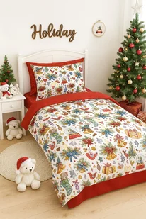 Świąteczna zimowa pościel do łóżeczka 120x90 idą święta+czerwony - Pościel dla dzieci - miniaturka - grafika 1