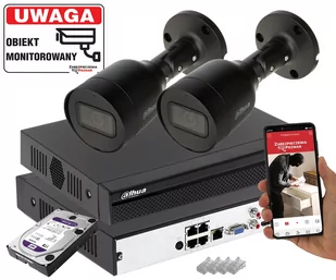 2 czarne kamery IP Dahua IPC-HFW1530S-0280B-S6-BLACK + rejestrator 4CH POE 5Mpx - Zestawy do monitoringu - miniaturka - grafika 1