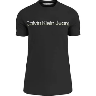 Koszulki męskie - Calvin Klein Jeans Męska koszulka z mieszanym logo instytucjonalnym S/S dzianinowe topy, Ck czarny, S - grafika 1
