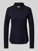 Koszule damskie - Bluzka koszulowa o kroju slim fit z wyhaftowanym logo - miniaturka - grafika 1