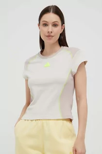 Koszulki sportowe damskie - adidas t-shirt damski kolor beżowy - grafika 1