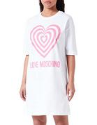 Sukienki - Love Moschino Damska sukienka z krótkim rękawem w kształcie litery T, komfortowa sukienka, Optical White, rozmiar 42, optical white, 42 - miniaturka - grafika 1