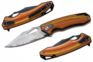Nóż składany SURVIVAL stal DAMASCEŃSKA Damast skórzane etui flipper G10 - Noże - miniaturka - grafika 1