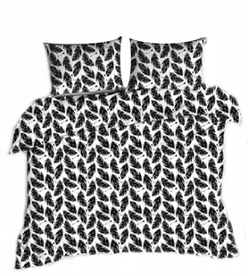 pościel z bawełny płaskiej 180x200 + 2 poszewki B 84 piórka czarne na biały - Pościel pościel z bawełny płaskiej 180x200 + 2 poszewki B 84 piórka czarne na biały - Pościel - miniaturka - grafika 1