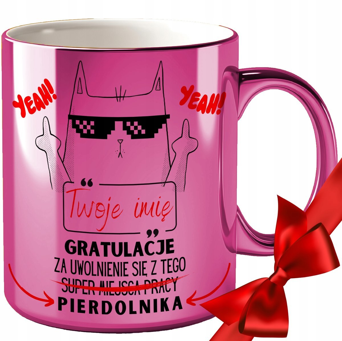 KUBEK NA POŻEGNANIE ODEJŚCIE KOLEŻANKI Z PRACY BIURA GRAWER ZŁOTY RÓŻOWY