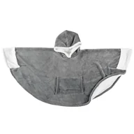 Kurtki damskie - HOME DECO FACTORY, TX0072 Ponczo w kratę rękawy i kaptur, przytulne komfort, do wypoczynku w domu lub na zewnątrz, można prać w pralce, jeden rozmiar, tekstylia: poliester, szerpa ciemnoszary - miniaturka - grafika 1