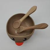 Miseczki i talerzyki dla dzieci - Miseczka z przyssawką łyżka widelec BLW SILIKON Zestaw - miniaturka - grafika 1