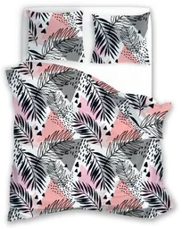 Faro Pościel z mikrofibry 140x200 Harmony 12 liście geometria szara różowa pudrowa z jedną poszewką 70x90 - Pościel - miniaturka - grafika 1