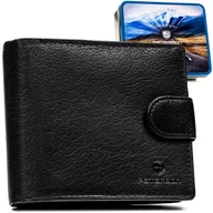 Portfele - Portfel męski czarny duży na zatrzask PETERSON skórzany poziomy rfid stop rozbudowany na karty + brelok - miniaturka - grafika 1