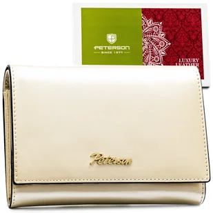 Damski skórzany portfel Peterson z RFID trwała portmonetka z dużą ilością przegródek, beżowy - Portfele - miniaturka - grafika 1