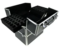 Walizki - Kuferek kosmetyczny XXL DUŻY 3 poziomy CZARNY - miniaturka - grafika 1