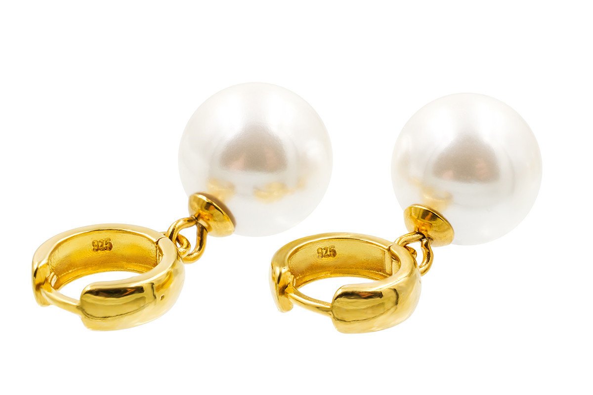 Kolczyki Pozłacane Kółka Z Perłą 14 Mm