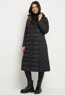 Kurtki damskie - Czarna Kurtka Pikowana o Długim Fasonie z Odpinanym Kapturem Reanora - miniaturka - grafika 1