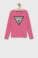 Bluzki dla dziewczynek - Guess longsleeve dziecięcy kolor różowy - miniaturka - grafika 1