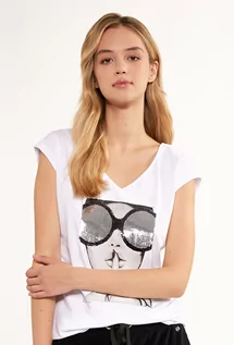Koszulki i topy damskie - T-shirt z cekinowym panelem - Monnari - grafika 1