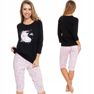 Moraj Czarno Różowa Bawełniana Piżama Damska 3/4 z Owieczkami 4400-007 M - Piżamy damskie - miniaturka - grafika 1