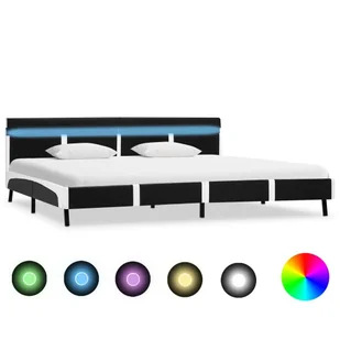 vidaXL Rama łóżka z LED, czarna, sztuczna skóra, 180 x 200 cm - Łóżka - miniaturka - grafika 1