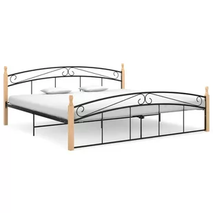 vidaXL Lumarko Rama łóżka, czarny metal i lite drewno dębowe, 200x200 cm 324931 - Łóżka - miniaturka - grafika 1