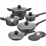 Zestawy garnków i patelni - KOMPLET MARMUROWYCH GARNKÓW 2x PATELNIA Rondel GARNKI ZESTAW + POKRYWKI - miniaturka - grafika 1