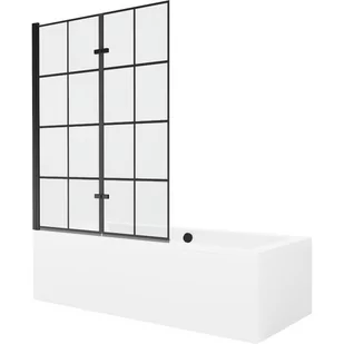 Mexen Cube wanna prostokątna 170 x 80 cm z obudową i parawanem 2-skrzydłowym 120 cm, czarny wzór - Wanny - miniaturka - grafika 1