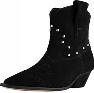 Botki damskie - Handmade Shoes Czarne Botki Skórzane Z Dżetami Za Kostkę 37 J1A - miniaturka - grafika 1