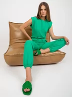 Komplety damskie - Komplet letni zielony casual bluzka i spodnie dekolt okrągły rękaw krótki nogawka ze ściągaczem długość długa - miniaturka - grafika 1